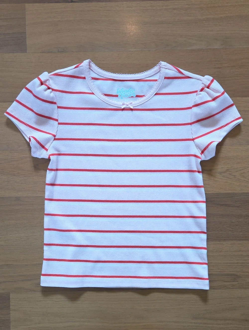 NWOT, Girls White & Red Striped Top with Blue Apple Print Skirt Set
